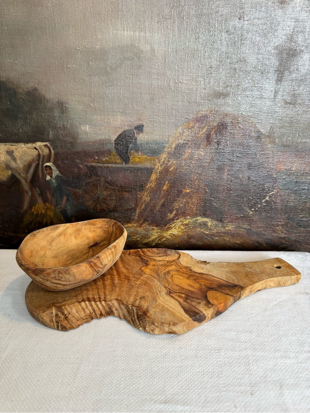 Vintage Olive Wood Charcuterie Board and Bowl